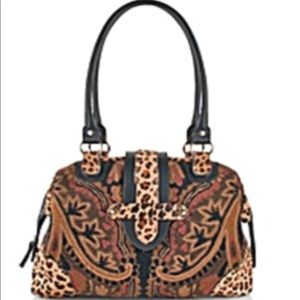 New Crewel Embroidered Clever Carriage Company Satchel that unsnaps to a Tote